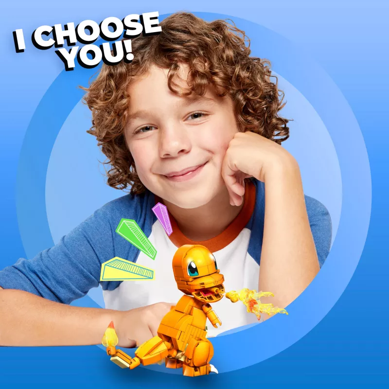 Conjunto de construção MEGA Pokémon Build & Show Charmander, 10 cm de altura,