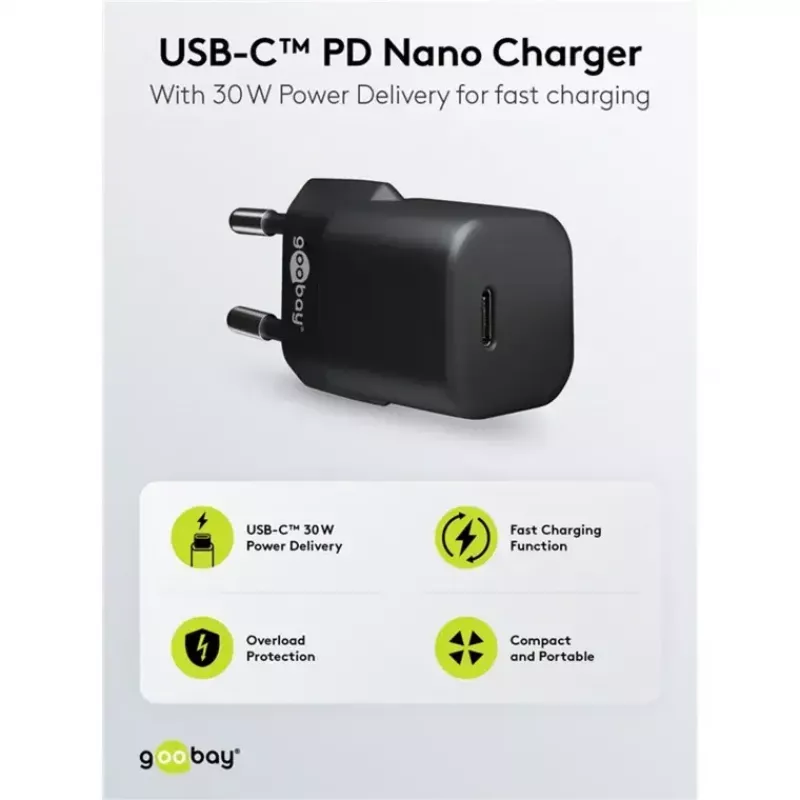 Carregador GOOBAY 64574 30W cabo USB‑C PD para Apple Lightning 1 m, preto