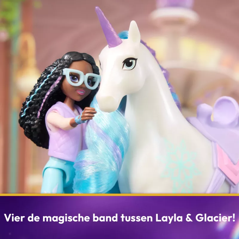 Unicorn Academy, Layla & Glacier com 2 acessórios e ferramenta de cabelo, bonecas e brinquedo de unicórnio para raparigas a partir dos 4 anos