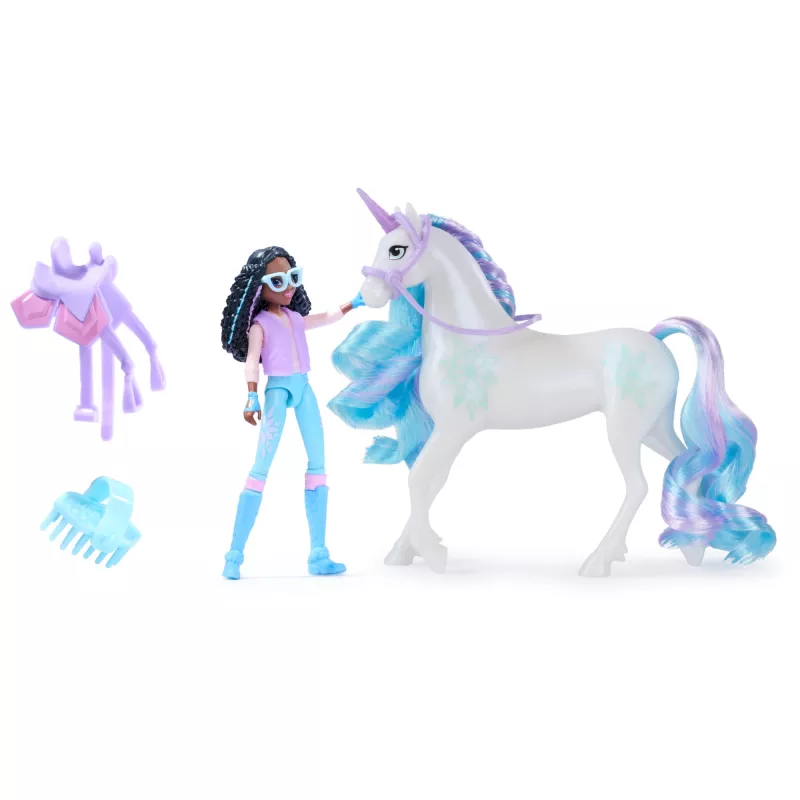 Unicorn Academy, Layla & Glacier com 2 acessórios e ferramenta de cabelo, bonecas e brinquedo de unicórnio para raparigas a partir dos 4 anos