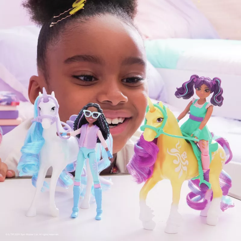 Unicorn Academy, Layla & Glacier com 2 acessórios e ferramenta de cabelo, bonecas e brinquedo de unicórnio para raparigas a partir dos 4 anos
