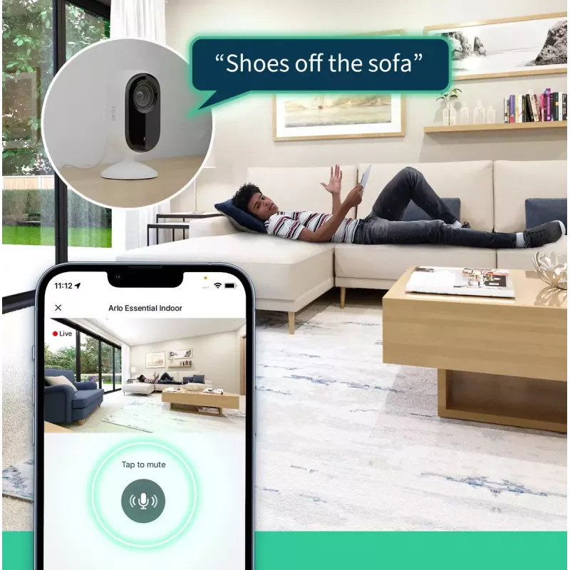 Câmara de segurança IP Arlo Essential 2K Indoor Security Camera pack de 2 sem fios para interior