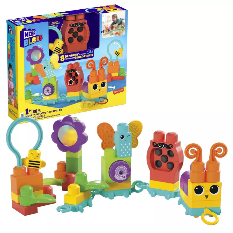 Conjunto de construção MEGA BLOKS Move 'n Groove Caterpillar da MATTEL — 30 peças, plástico, multicolor, a partir de 1 ano
