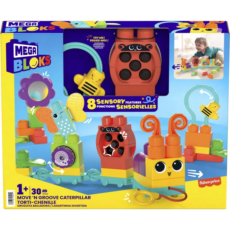 Conjunto de construção MEGA BLOKS Move 'n Groove Caterpillar da MATTEL — 30 peças, plástico, multicolor, a partir de 1 ano