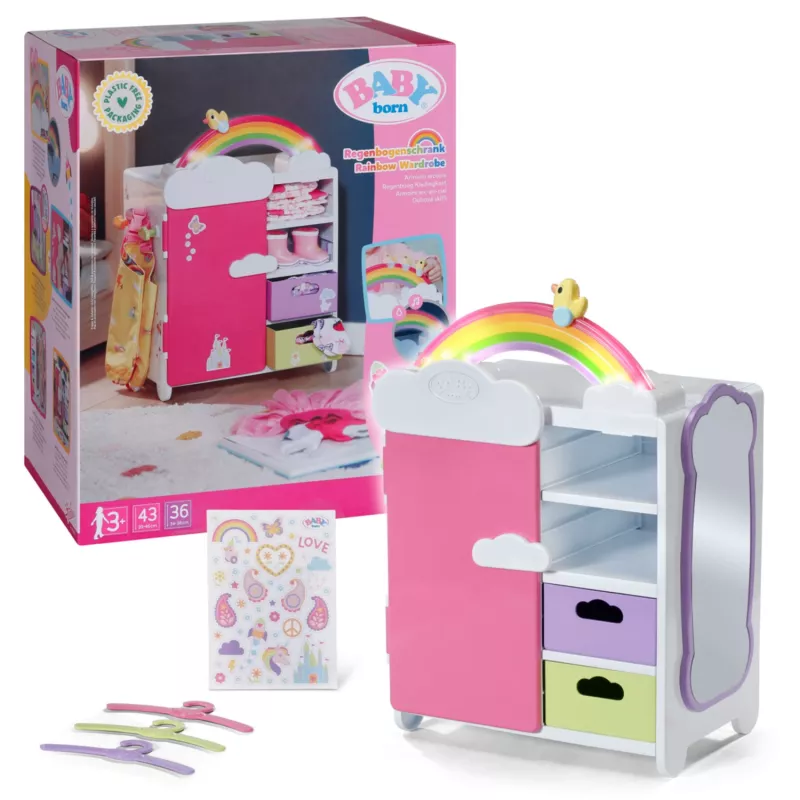 Guarda-vestidos de boneca zapf creation BABY born guarda-vestidos arco-íris — para bonecas, efeitos de luz, requer 3×AAA pilhas, idade recomendada 3+