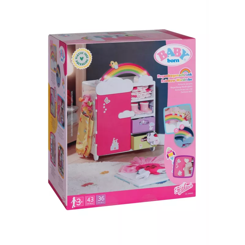Guarda-vestidos de boneca zapf creation BABY born guarda-vestidos arco-íris — para bonecas, efeitos de luz, requer 3×AAA pilhas, idade recomendada 3+
