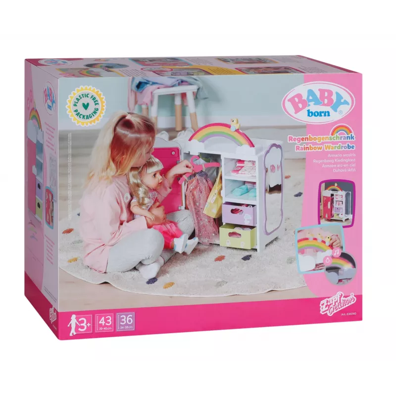 Guarda-vestidos de boneca zapf creation BABY born guarda-vestidos arco-íris — para bonecas, efeitos de luz, requer 3×AAA pilhas, idade recomendada 3+