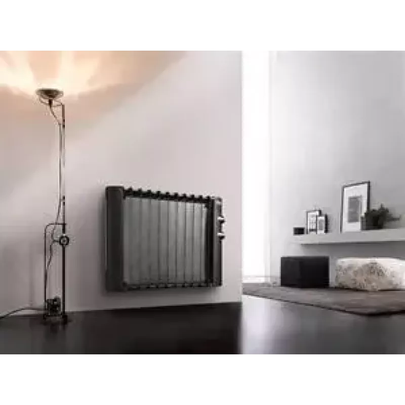 Aquecedor a radiador De’Longhi HMP 1000, elemento de mica, 1000 W, preto, instalação no chão, para espaços até 60 m³