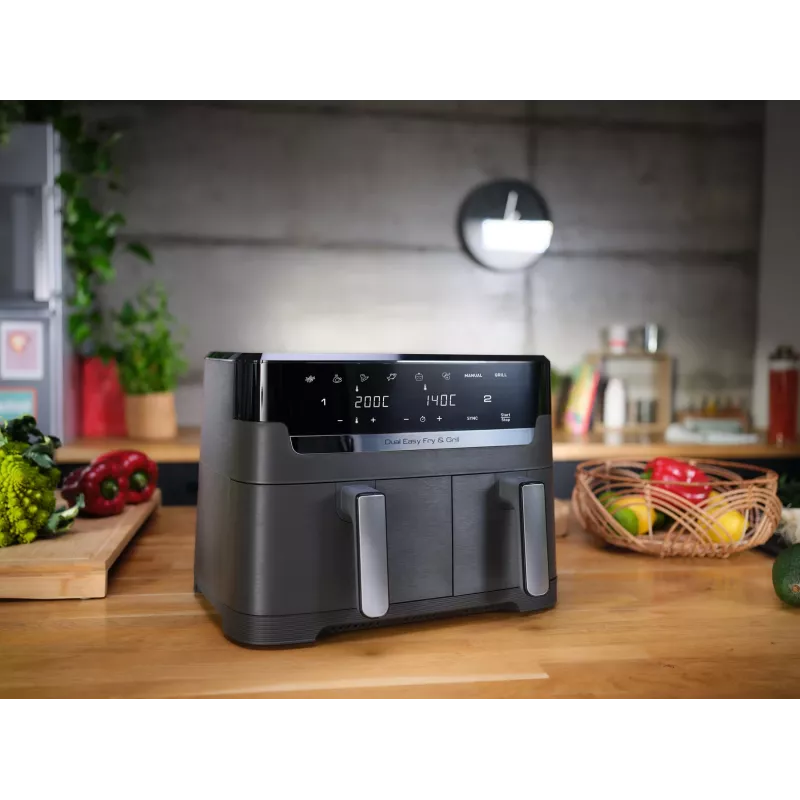 Tefal Dual Easy Fry & Grill EY905B fritadeira de ar quente dupla 8,3 L autónoma 2700 W cinzento
