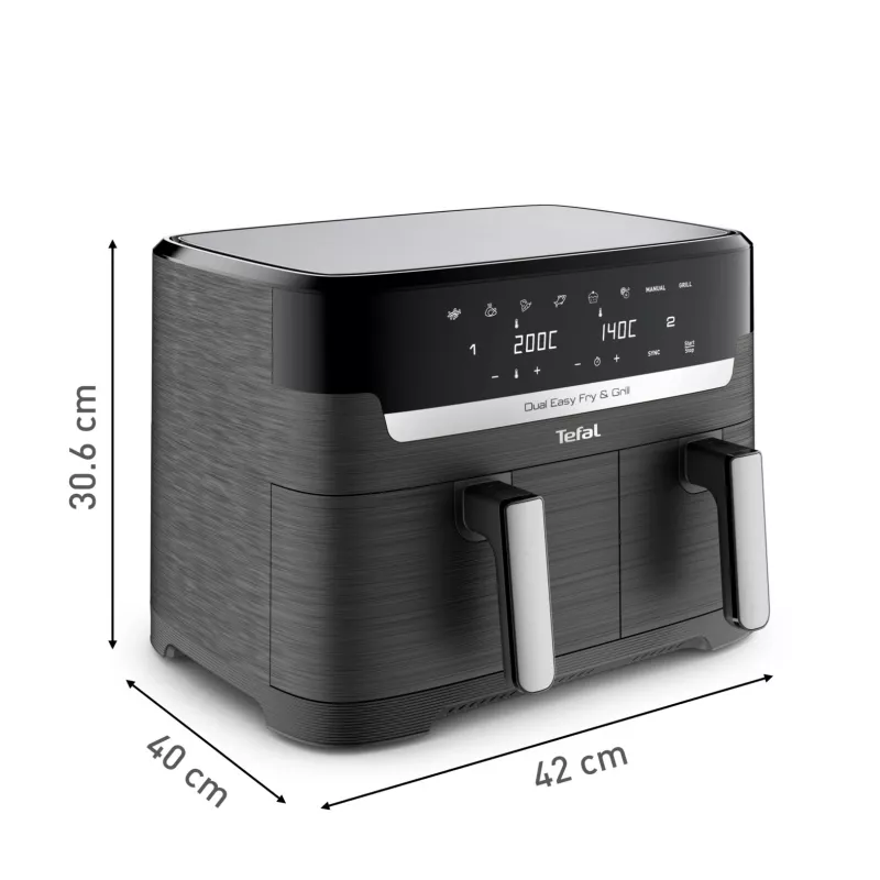 Tefal Dual Easy Fry & Grill EY905B fritadeira de ar quente dupla 8,3 L autónoma 2700 W cinzento