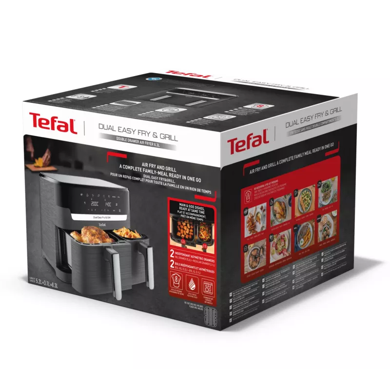 Tefal Dual Easy Fry & Grill EY905B fritadeira de ar quente dupla 8,3 L autónoma 2700 W cinzento