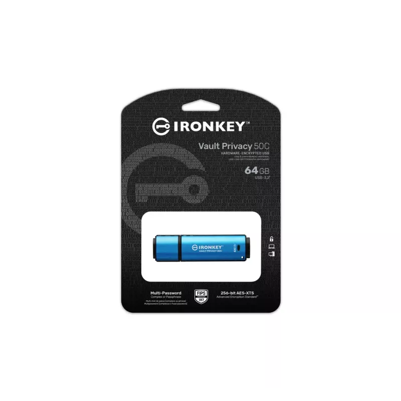 Kingston Technology IronKey 64GB USB-C Vault Privacy 50C AES-256 encriptado, FIPS 197