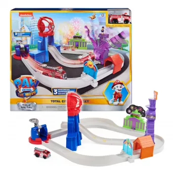 PAW Patrol, True Metal Total City Rescue conjunto de pista do filme com veículo Marshall exclusivo, escala 1:55, brinquedo para crianças a partir de 3 anos