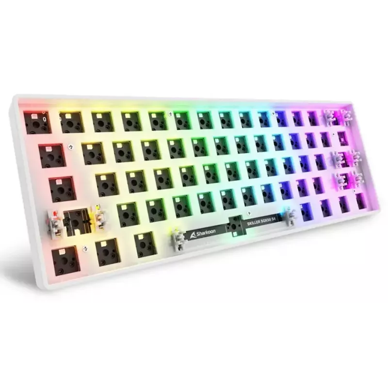 Teclado compacto 60% com fios Sharkoon SKILLER SGK50 S4 — layout QWERTZ, iluminação RGB, USB, cabo de 1,5 m, branco