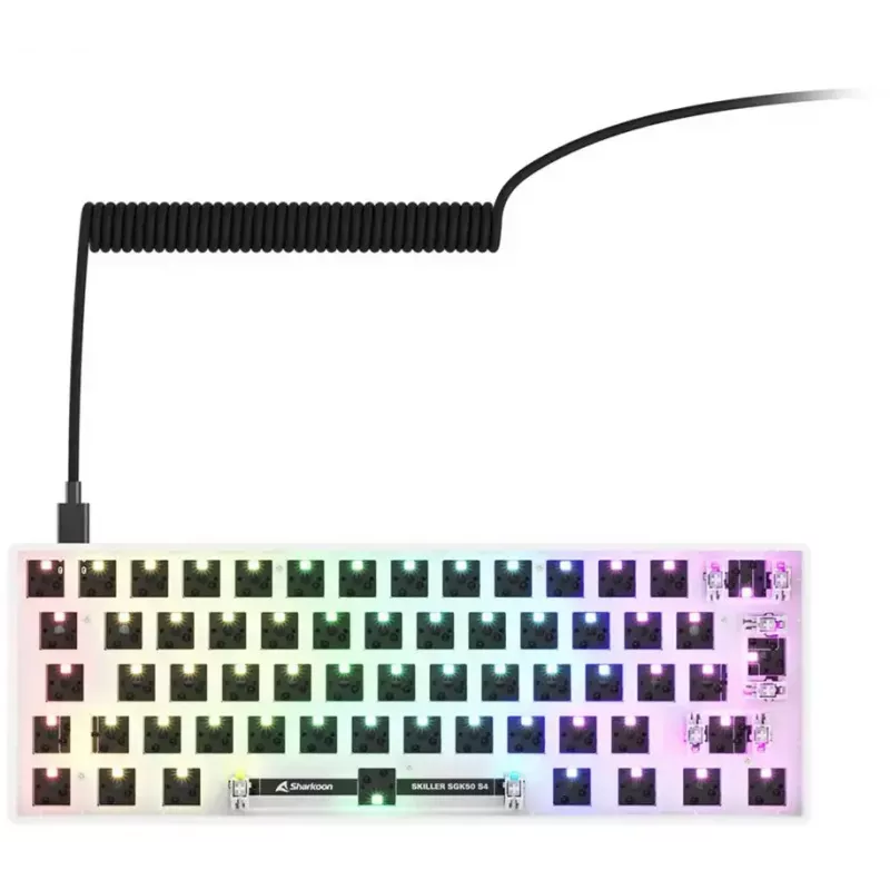 Teclado compacto 60% com fios Sharkoon SKILLER SGK50 S4 — layout QWERTZ, iluminação RGB, USB, cabo de 1,5 m, branco