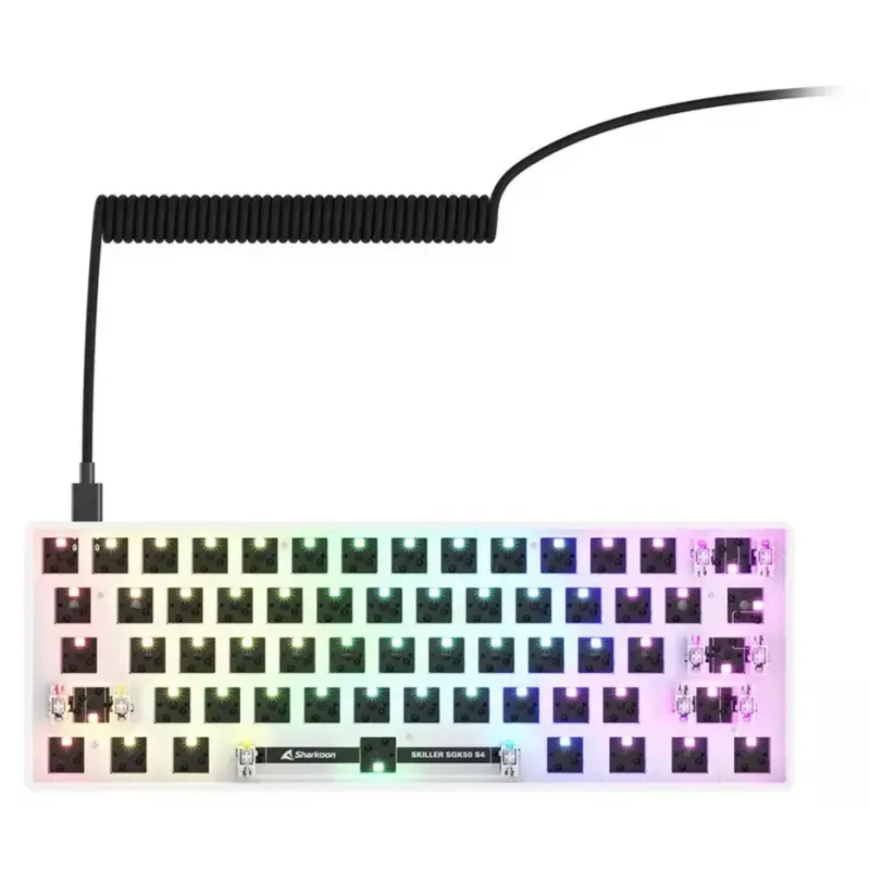 Teclado compacto 60% com fios Sharkoon SKILLER SGK50 S4 — layout QWERTZ, iluminação RGB, USB, cabo de 1,5 m, branco