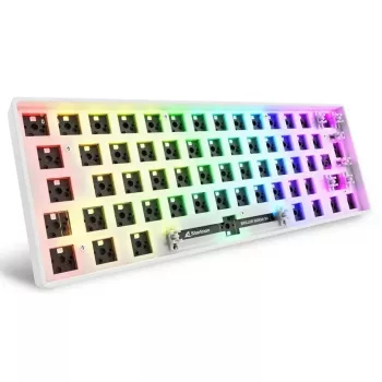 Teclado compacto 60% com fios Sharkoon SKILLER SGK50 S4 — layout QWERTZ, iluminação RGB, USB, cabo de 1,5 m, branco