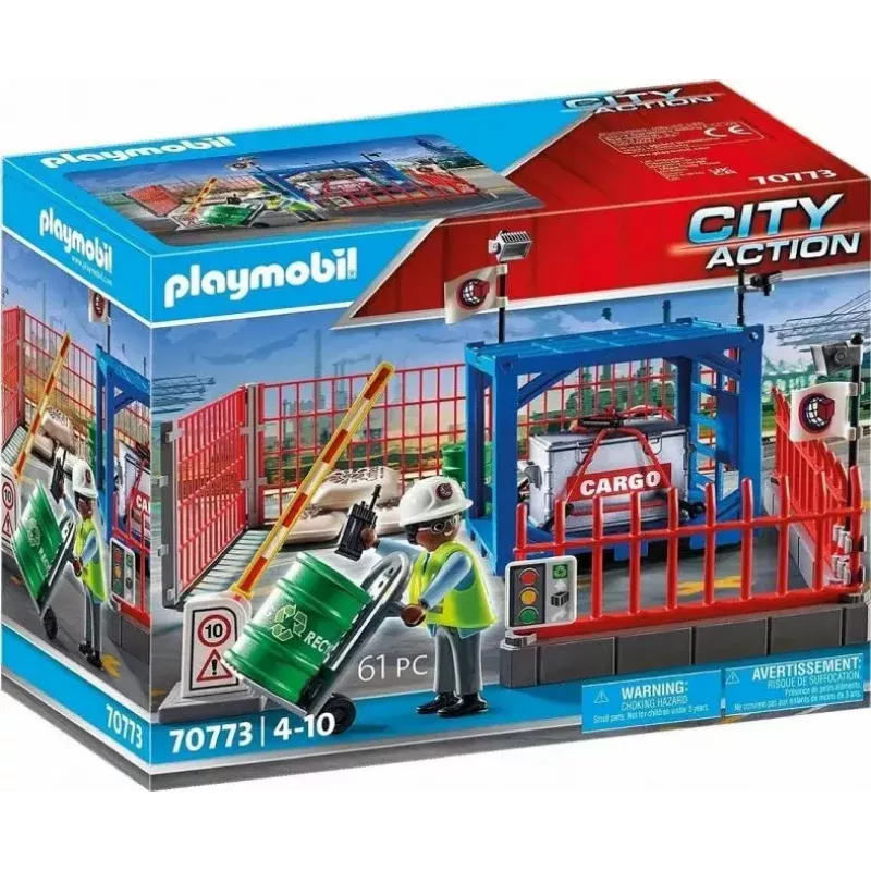 Conjunto armazém de carga Playmobil 70773 com rampa de carga e empilhador