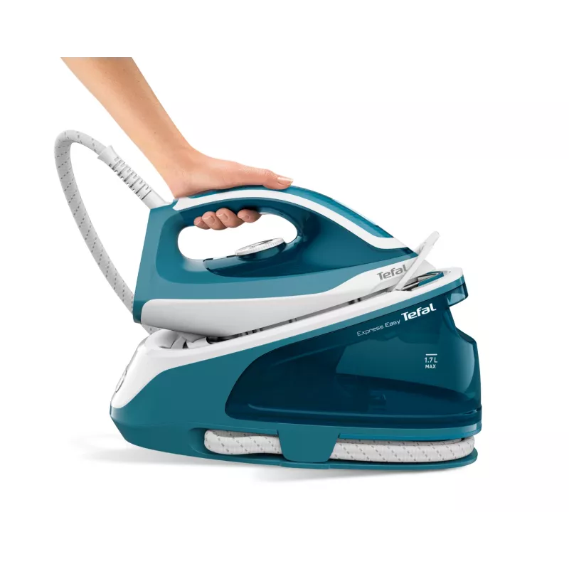 Tefal Express Easy SV6131E0 estação de engomar a vapor, 5,8 bar, 120 g/min, jato de vapor de 350 g/min, 1,7 l, desligamento automático, branco/turquesa