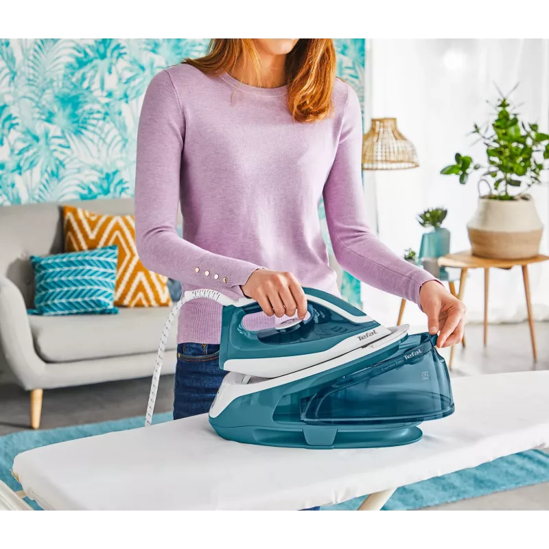 Tefal Express Easy SV6131E0 estação de engomar a vapor, 5,8 bar, 120 g/min, jato de vapor de 350 g/min, 1,7 l, desligamento automático, branco/turquesa