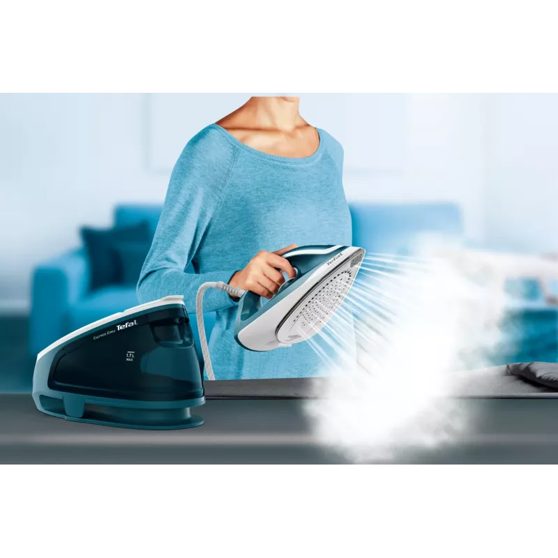 Tefal Express Easy SV6131E0 estação de engomar a vapor, 5,8 bar, 120 g/min, jato de vapor de 350 g/min, 1,7 l, desligamento automático, branco/turquesa