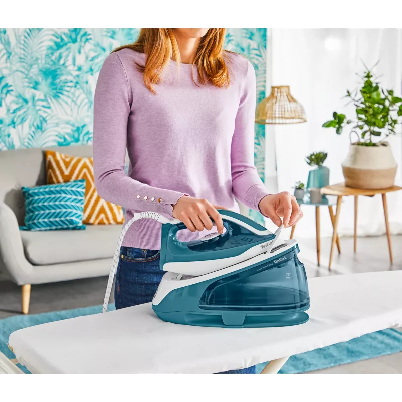 Tefal Express Easy SV6131E0 estação de engomar a vapor, 5,8 bar, 120 g/min, jato de vapor de 350 g/min, 1,7 l, desligamento automático, branco/turquesa