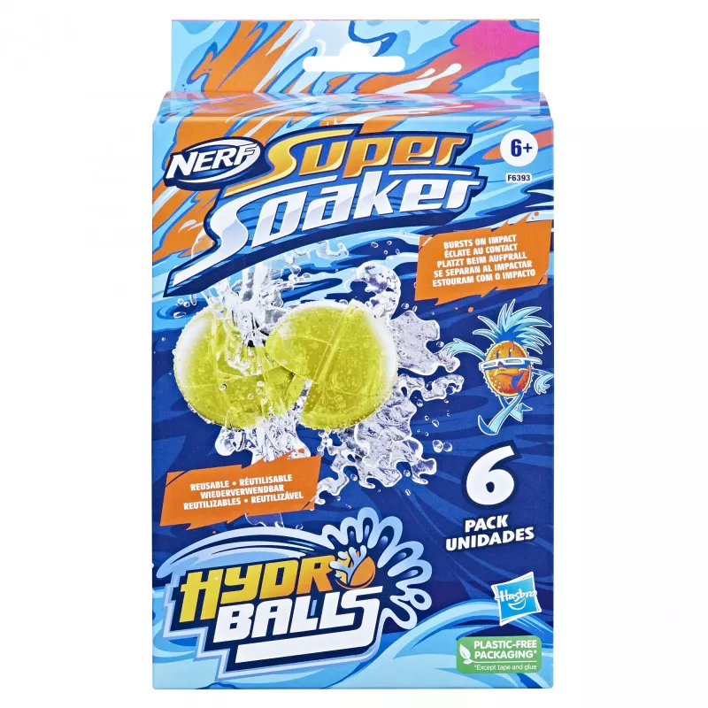 Balões de água HASBRO Nerf Super Soaker Hydro Balls — depósito de água incorporado, 6 unid., plástico, azul/amarelo, idade 6+