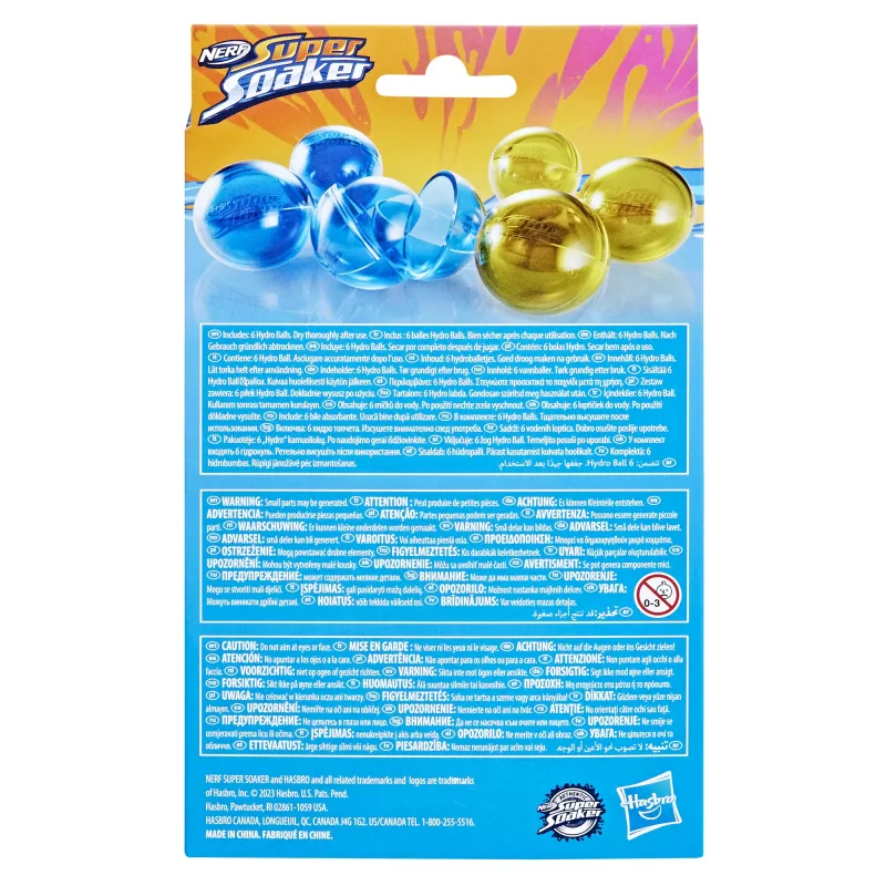 Balões de água HASBRO Nerf Super Soaker Hydro Balls — depósito de água incorporado, 6 unid., plástico, azul/amarelo, idade 6+
