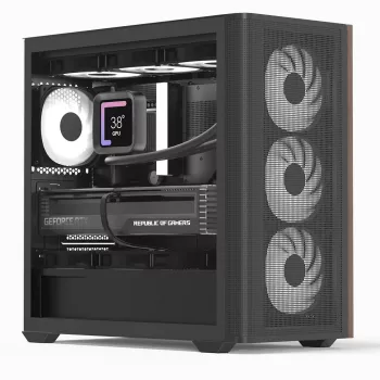 PC Mini Tower Aerocool D301A preto madeira fonte de alimentação ATX