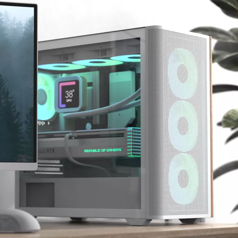 PC Mini Tower Aerocool D301A preto madeira fonte de alimentação ATX