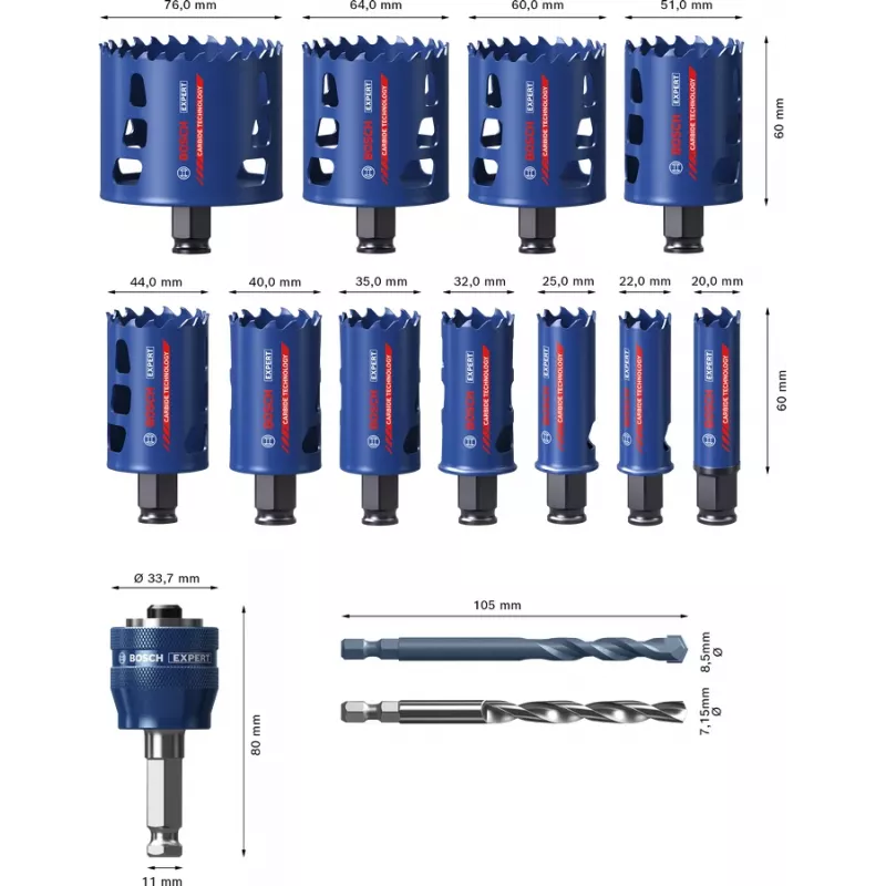 Bosch 2 608 900 447 Expert Tough Material conjunto de serras de copo, 14 pcs., 20–76 mm