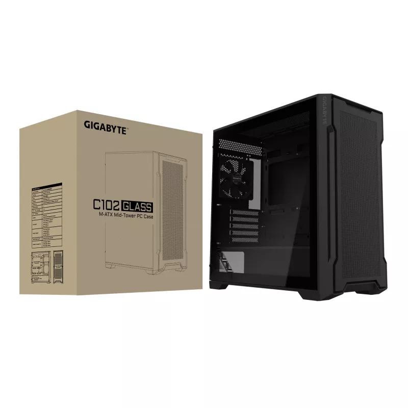 GIGABYTE C102 GLASS Torre Midi Preta