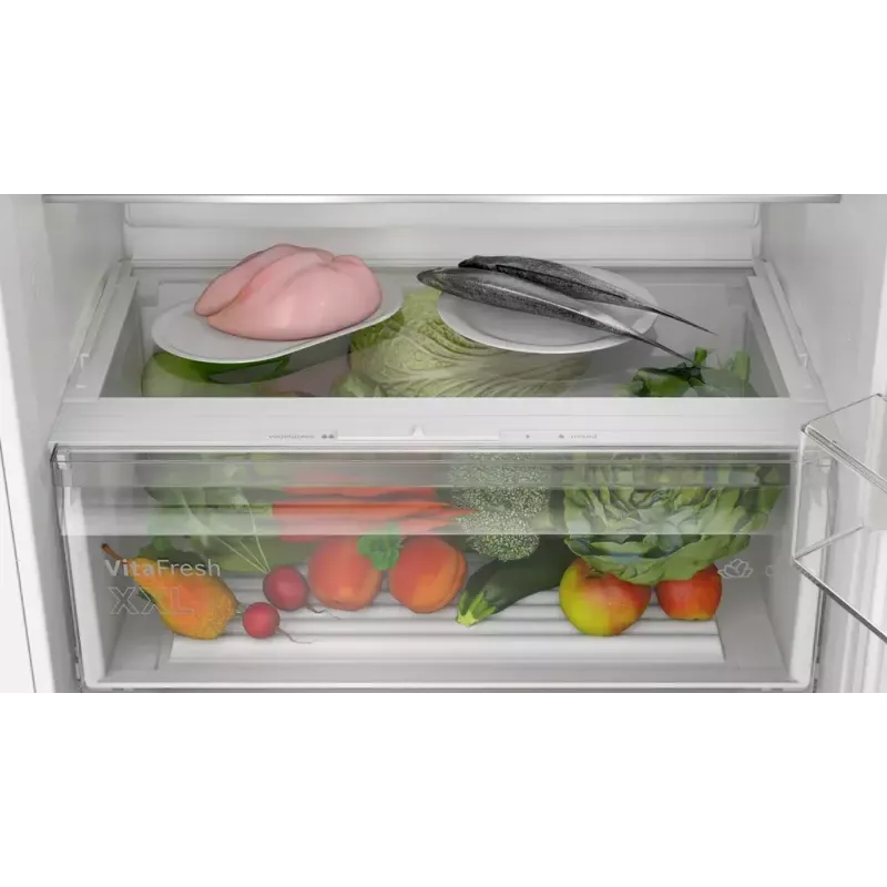 Combinado encastrável Bosch KBN96NSE0 — 383 L total, 285 L refrigeração, 98 L congelação, NoFrost, porta reversível, 34 dB, branco