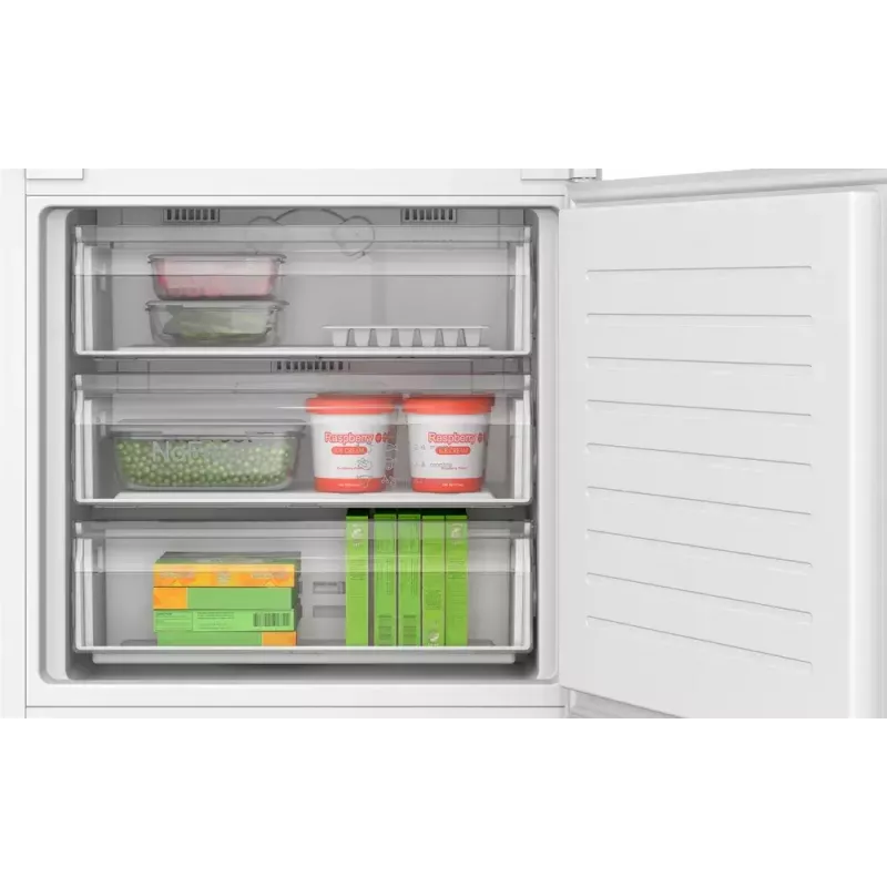Combinado encastrável Bosch KBN96NSE0 — 383 L total, 285 L refrigeração, 98 L congelação, NoFrost, porta reversível, 34 dB, branco