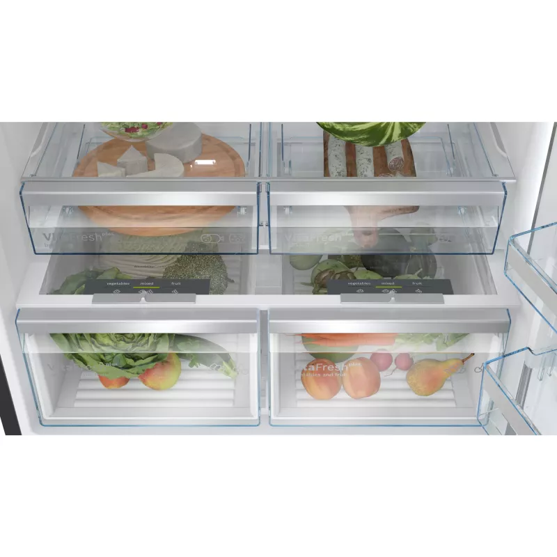 Bosch Serie 8 KGP86AXB0N combinado de instalação livre, 621 l (419 l frigorífico + 202 l congelador), classe energética B, 186 cm, Home Connect, aço inoxidável preto