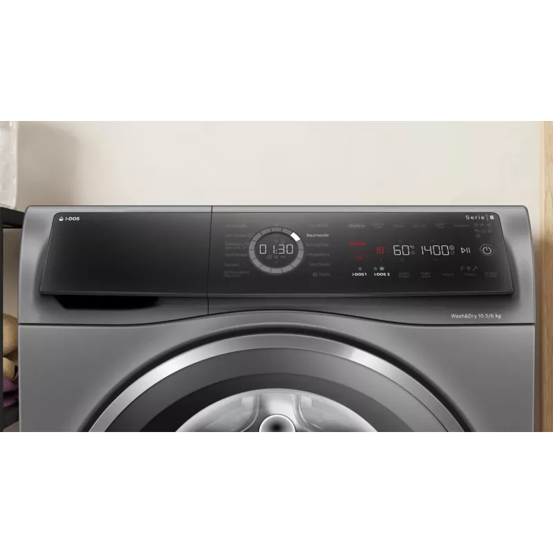 Máquina de lavar e secar roupa Bosch Serie 8 WNC254AS0 de livre instalação carregamento frontal aço inoxidável