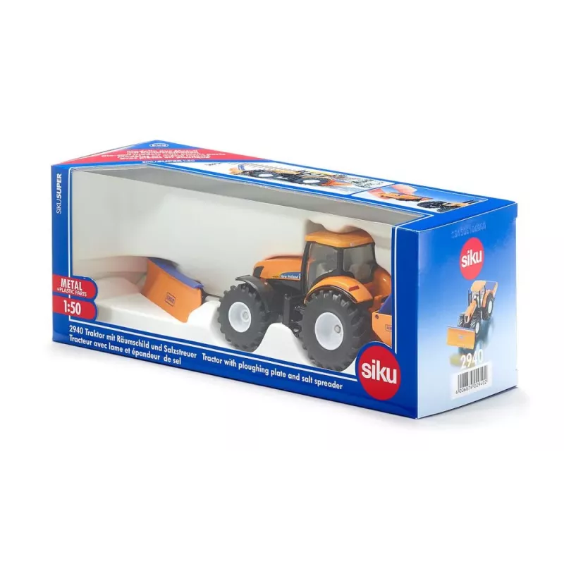 Siku Trator com Lâmina e Espalhador de Sal, Modelo de Trator, Pré-montado, 1:50, Metal, Plástico, 3 Ano(s), Preto, Azul, Laranja