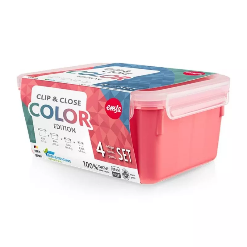 EMSA Clip & Close Conjunto Retangular Coral 4 Unid.