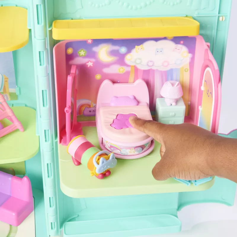 Gabby's Dollhouse, Quarto Bons Sonhos com figura Pillow Cat e 3 acessórios, 3 móveis e 2 entregas, brinquedo para crianças a partir dos 3 anos