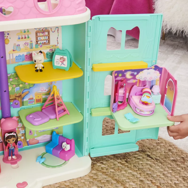 Gabby's Dollhouse, Quarto Bons Sonhos com figura Pillow Cat e 3 acessórios, 3 móveis e 2 entregas, brinquedo para crianças a partir dos 3 anos