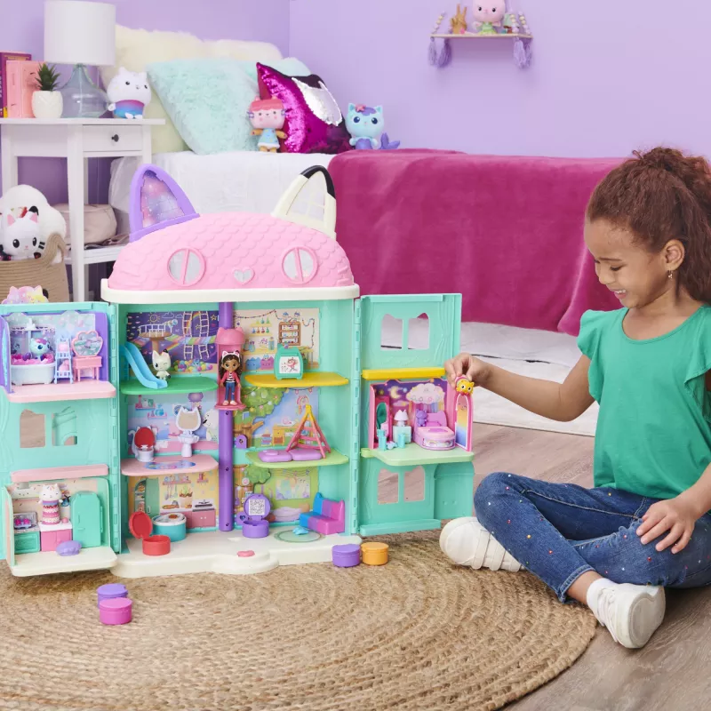 Gabby's Dollhouse, Quarto Bons Sonhos com figura Pillow Cat e 3 acessórios, 3 móveis e 2 entregas, brinquedo para crianças a partir dos 3 anos