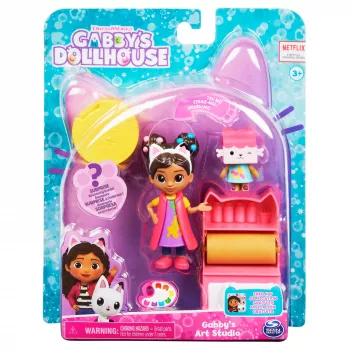 Gabbys Dollhouse, Conjunto Atelier de Arte com 2 figuras, 2 acessórios, entrega e móvel, brinquedo para crianças a partir dos 3 anos
