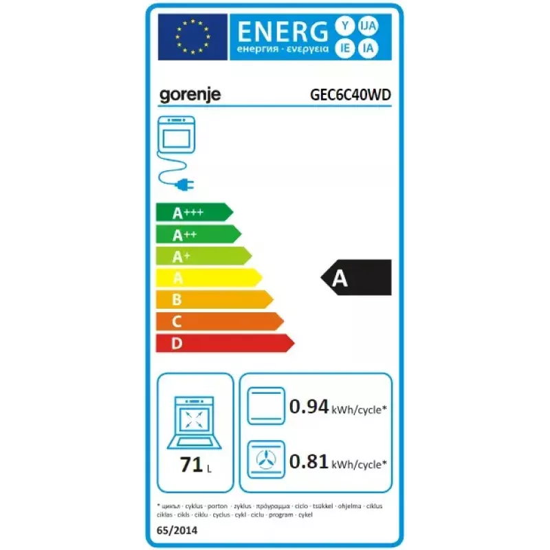 Gorenje GEC6C40WD fogão independente placa vitrocerâmica elétrica preto, branco