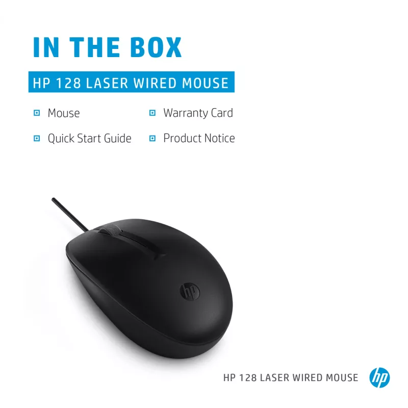 HP 128 Rato com fio laser, ambidestro, laser, USB Type-A, 1200 DPI, preto