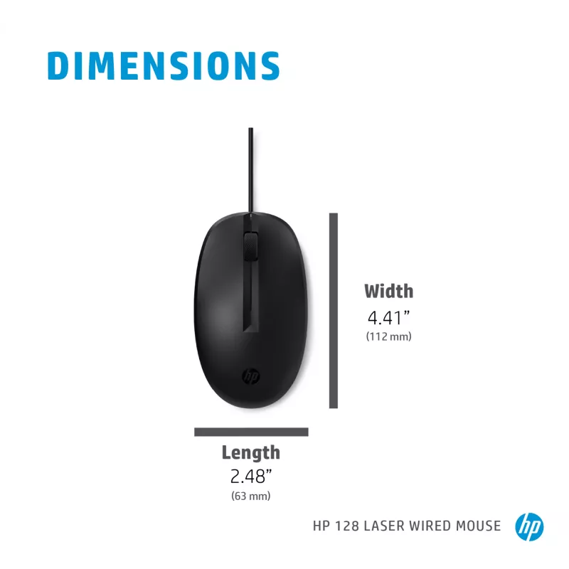 HP 128 Rato com fio laser, ambidestro, laser, USB Type-A, 1200 DPI, preto