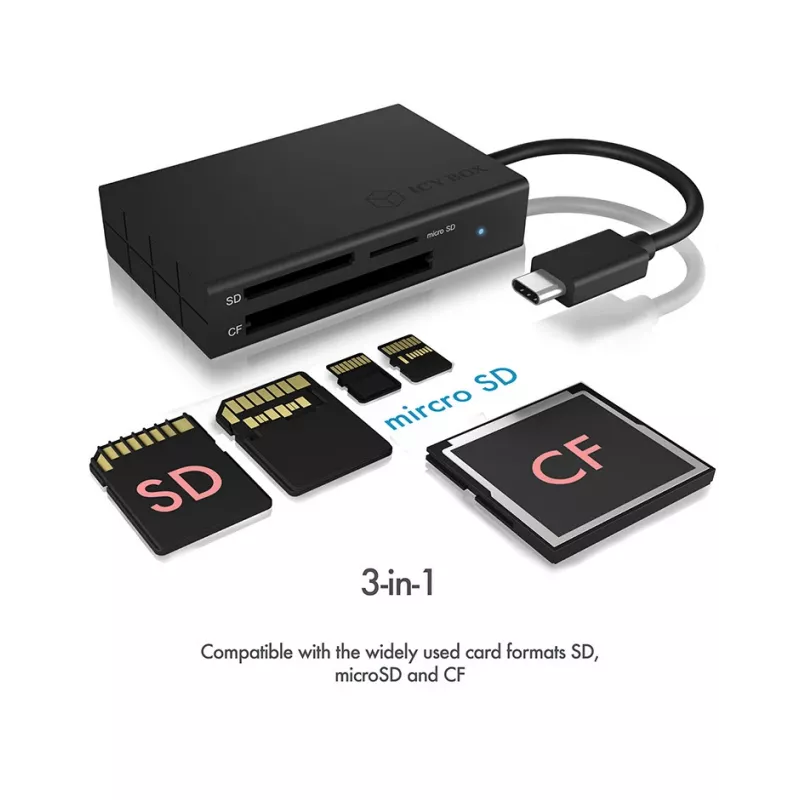 Leitor de cartões ICY BOX IB-CR401-C3 USB 3.2 Gen 1 (3.1 Gen 1) Type-C preto