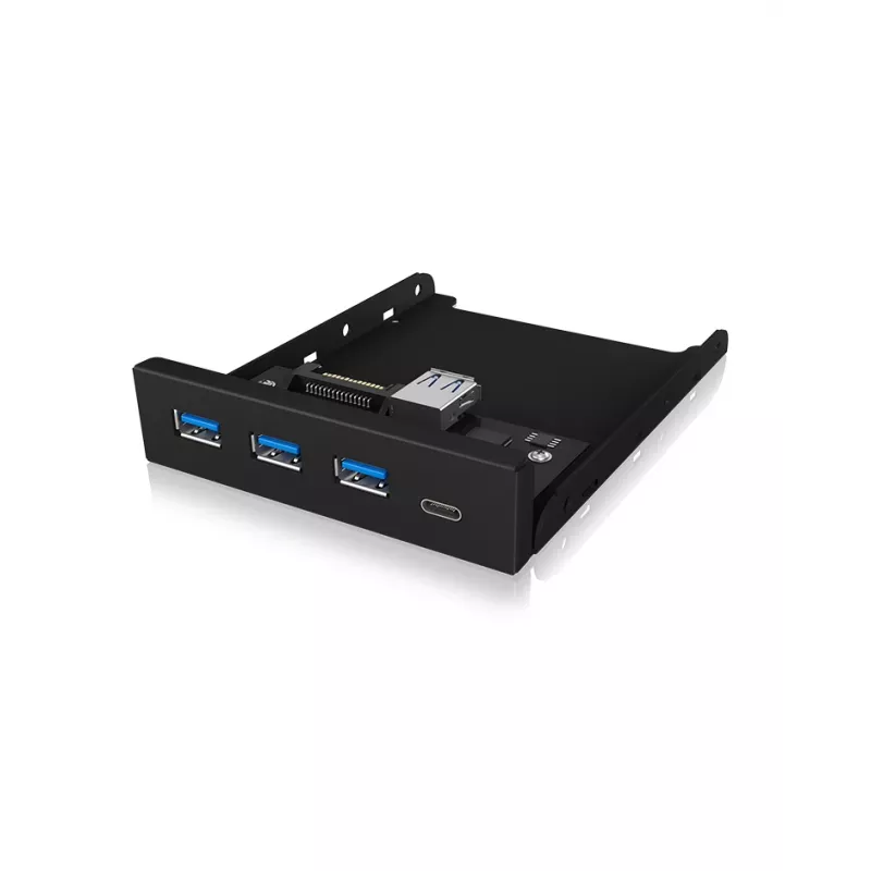 ICY BOX IB-HUB1418-i3 painel frontal de 3,5 polegadas com hub USB 3.0, 3x USB Type-A, 1x USB Type-C, preto