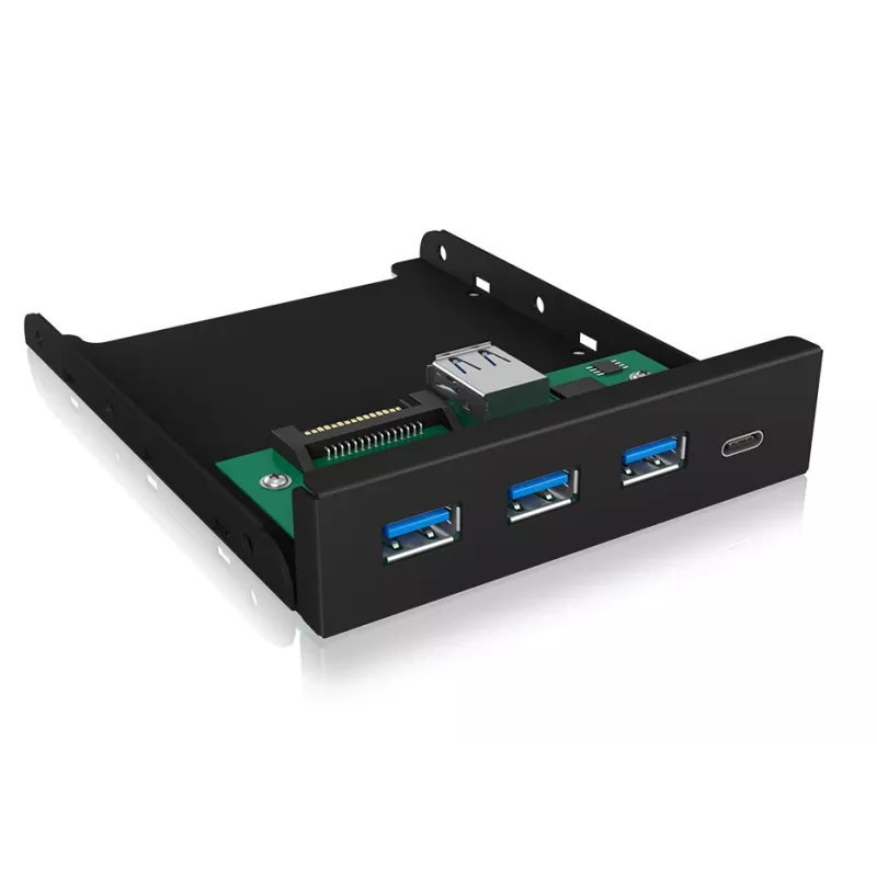 ICY BOX IB-HUB1418-i3 painel frontal de 3,5 polegadas com hub USB 3.0, 3x USB Type-A, 1x USB Type-C, preto