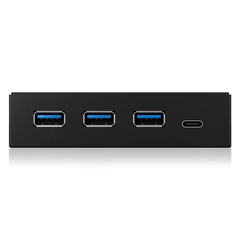 ICY BOX IB-HUB1418-i3 painel frontal de 3,5 polegadas com hub USB 3.0, 3x USB Type-A, 1x USB Type-C, preto