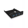 ICY BOX IB-HUB1418-i3 painel frontal de 3,5 polegadas com hub USB 3.0, 3x USB Type-A, 1x USB Type-C, preto